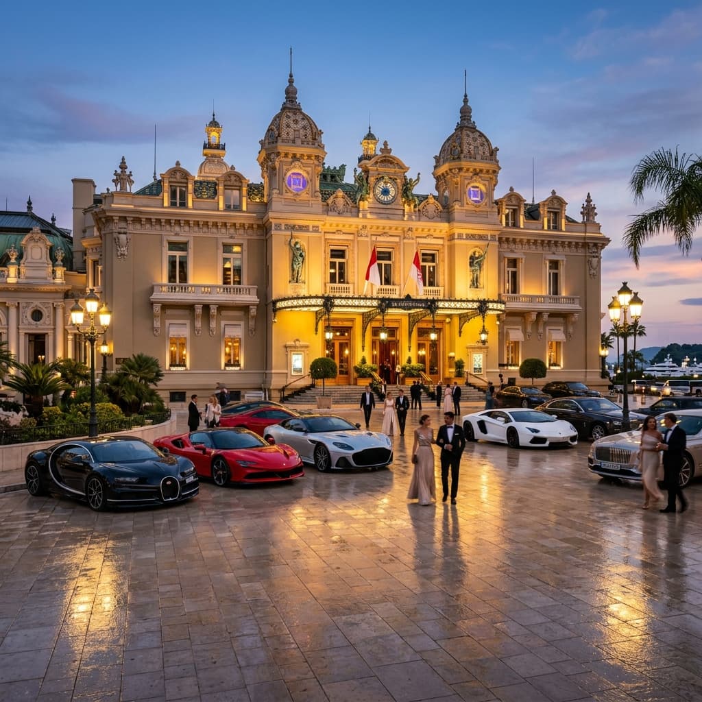 Mercedes avec chauffeur devant le Casino de Monte-Carlo pendant le Grand Prix