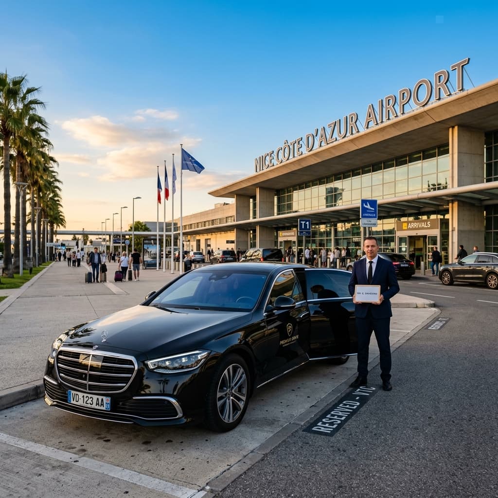 Véhicule VTC devant l'aéroport de Nice