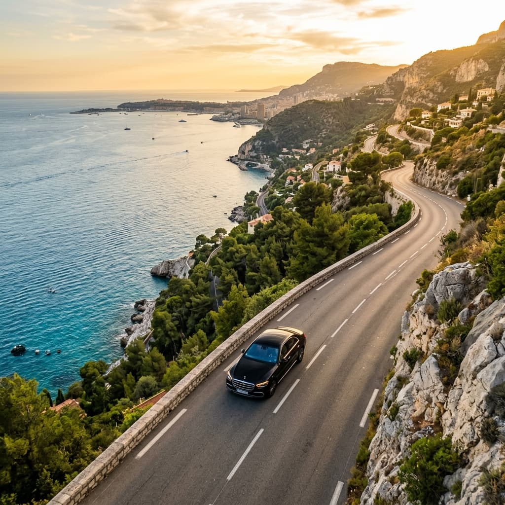 Transferts inter-villes Côte d'Azur en Mercedes avec chauffeur privé